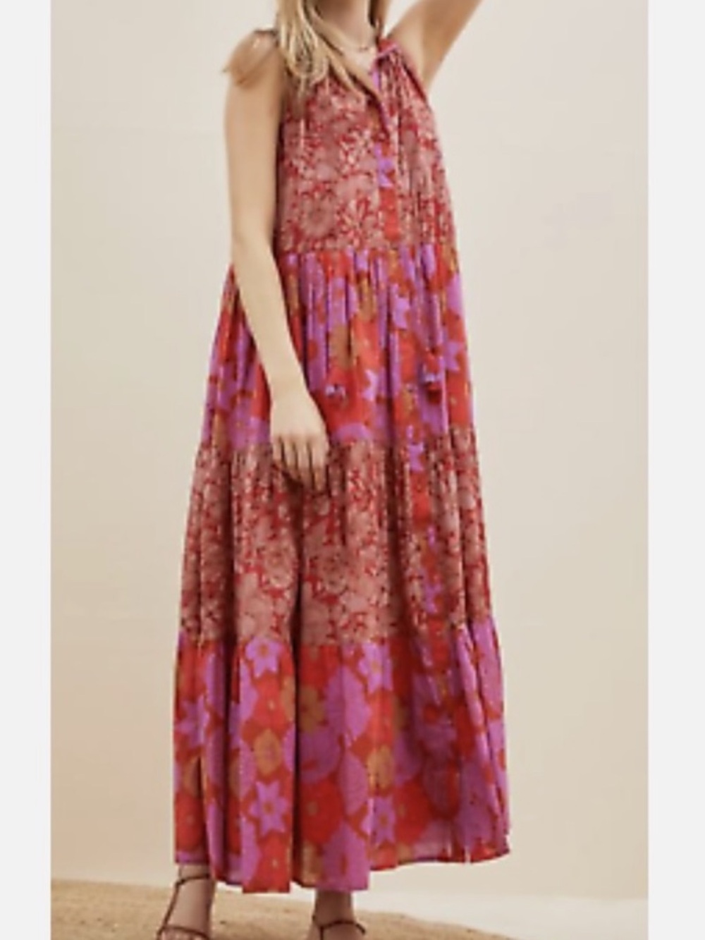 Carolina K Maxi Dress in Red & Purple XS